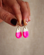 White Porcelain Teardrop Earrings with Neon: Pink / Gold Hooks