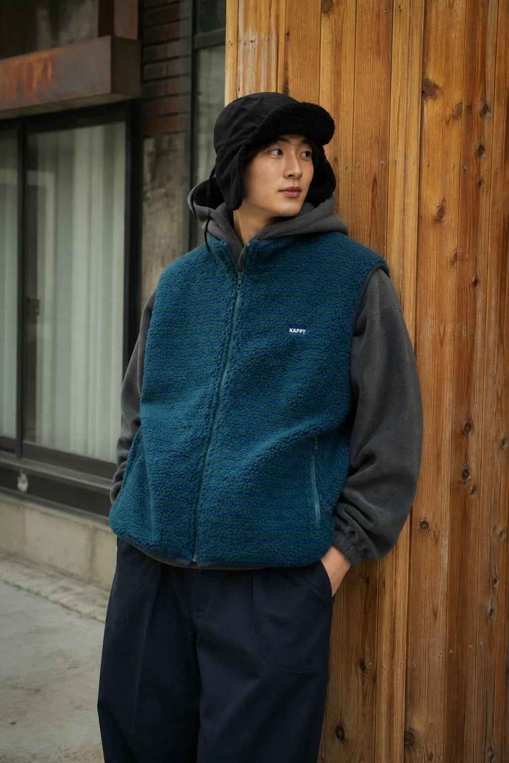 Green Stripe Fleece Zipper Vest