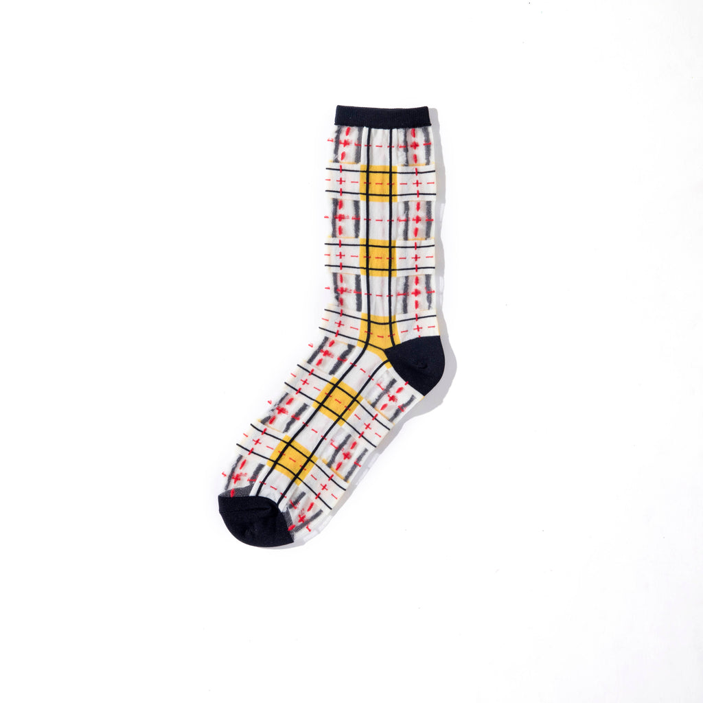 Tartan Sheer Socks - Yellow and Black