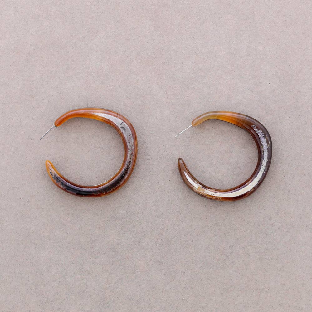 Brown Irregular Resin Hoop Earrings