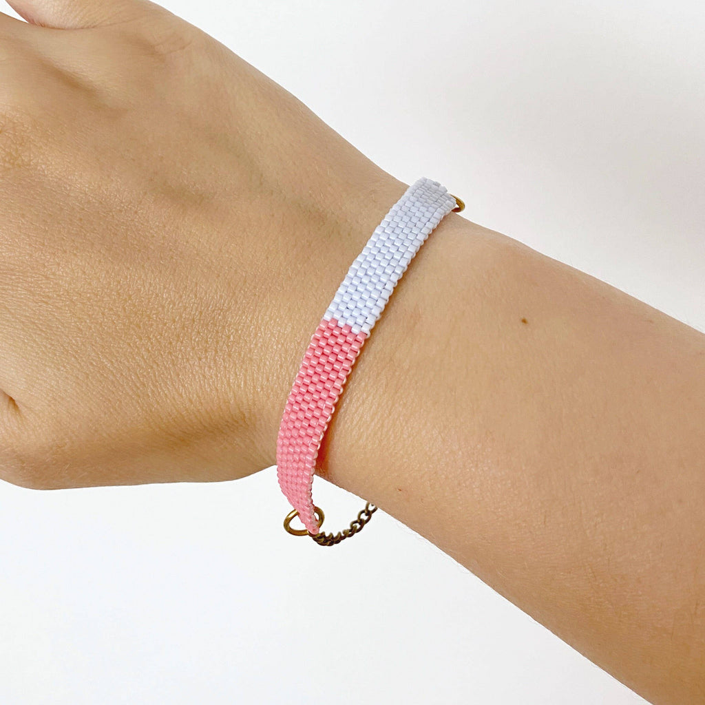 Seed Bead Colour Block Bracelet - Pale Grey and Pink