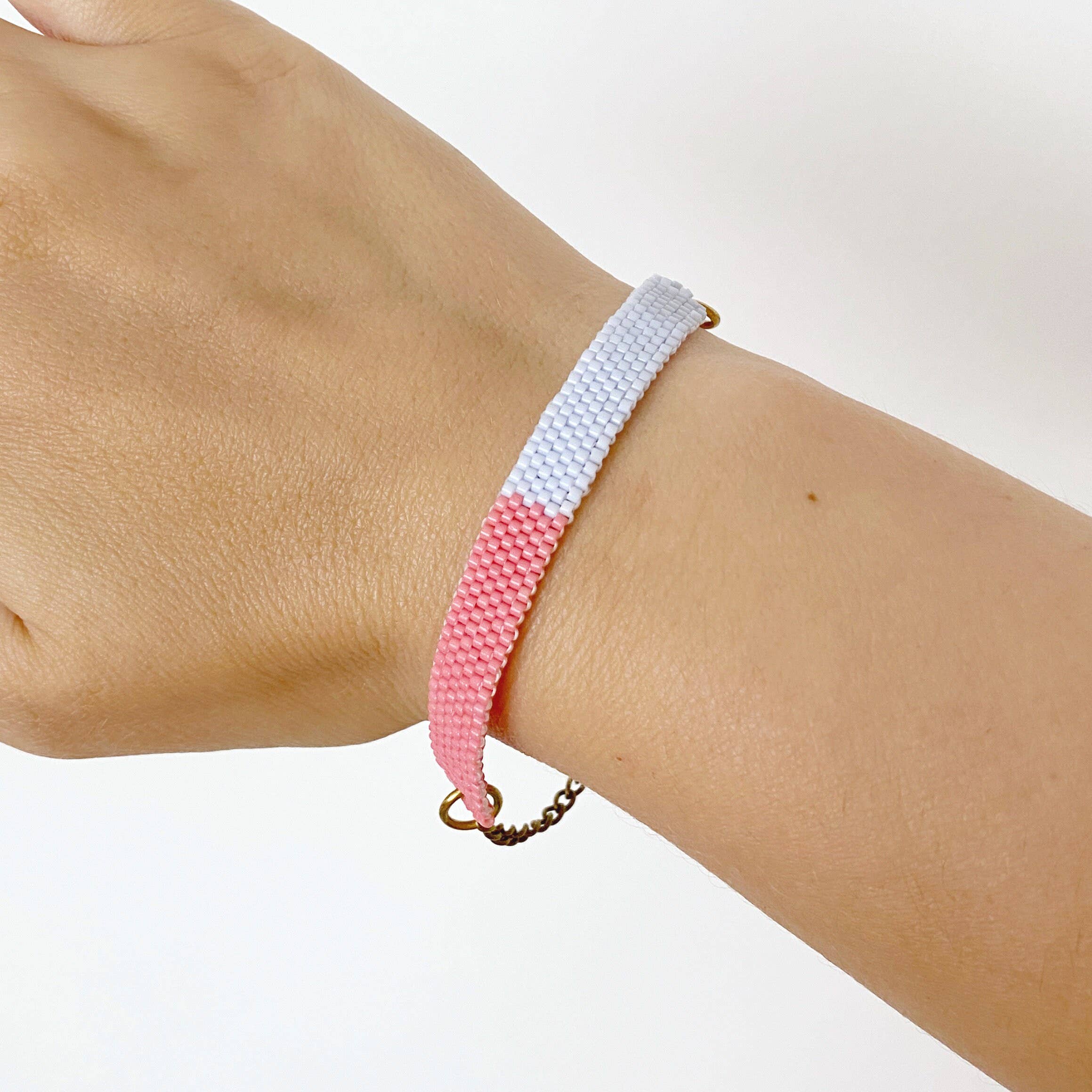 Seed Bead Colour Block Bracelet - Pale Grey and Pink