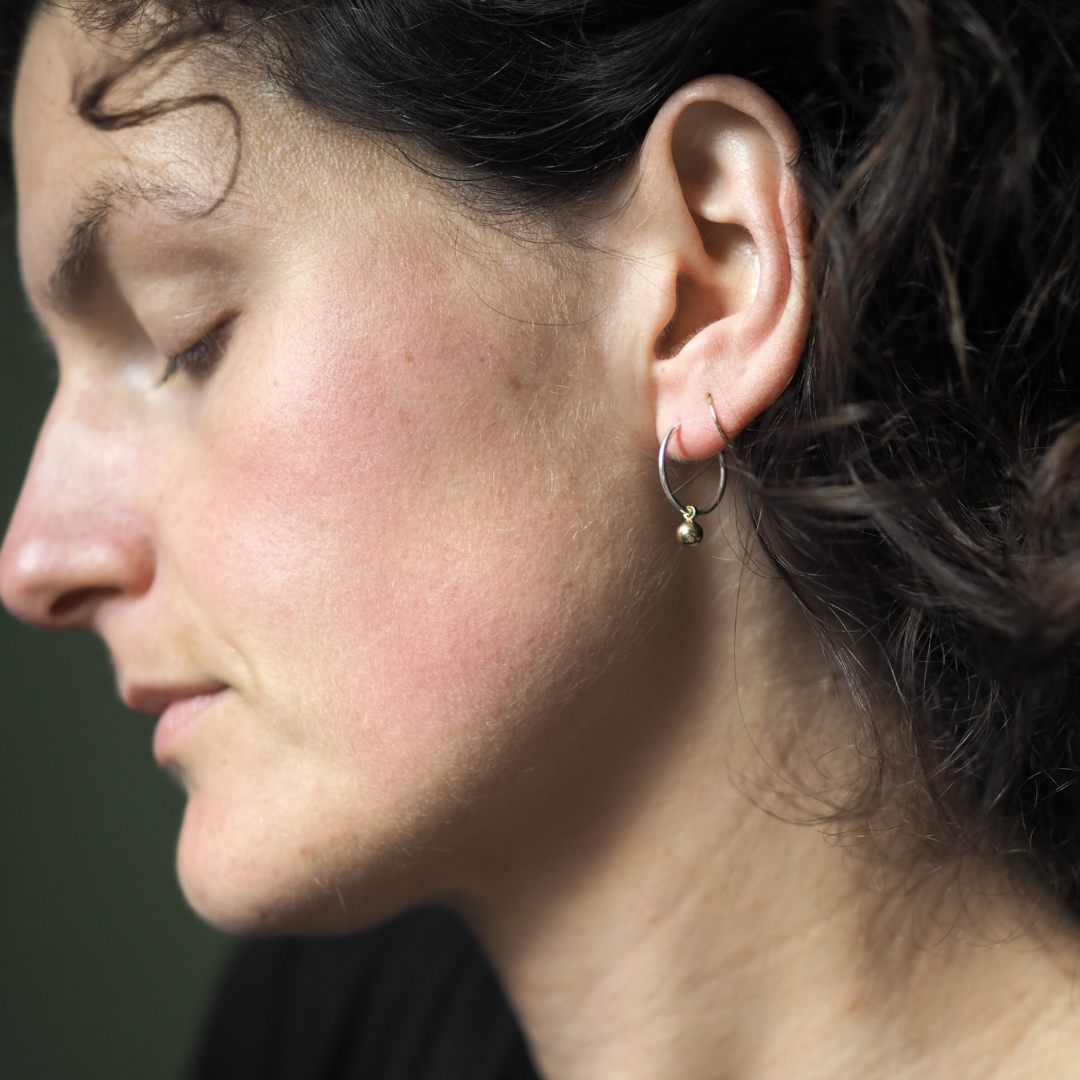 Mini Ball Brass and Silver Earrings