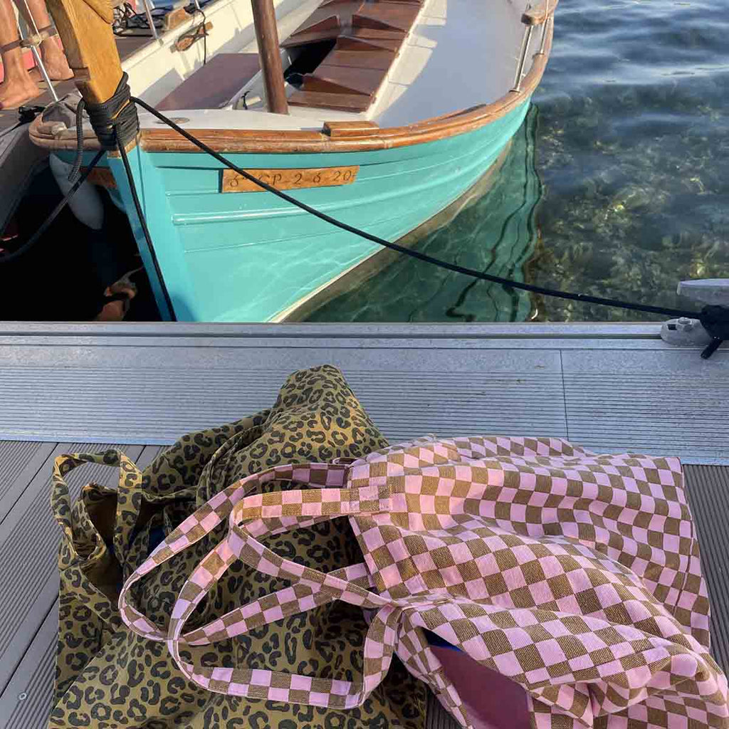 Caramel and Strawberry Checkerboard Elisa Tote Bag