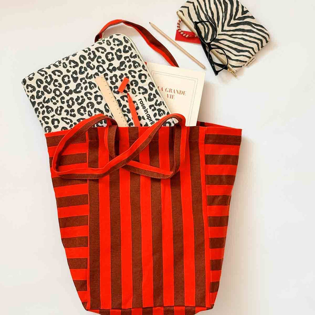 Brown and Red Stripe Elisabeth Tote bag