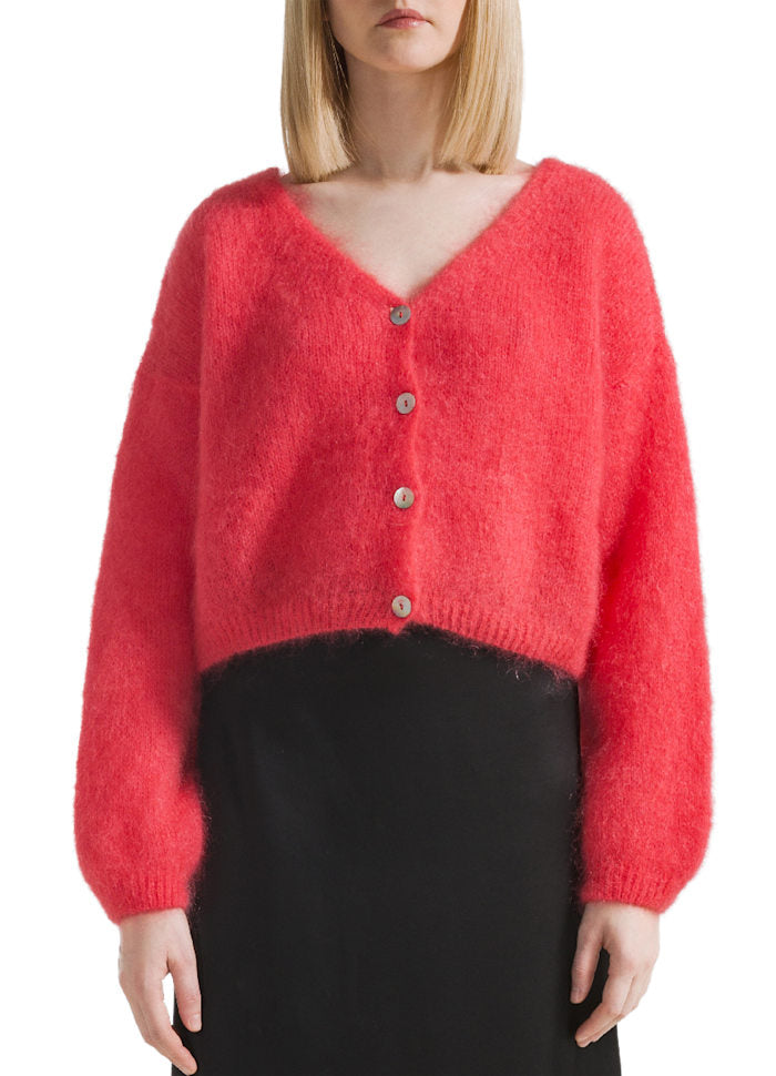 Red Mohair Cropped Cardigan