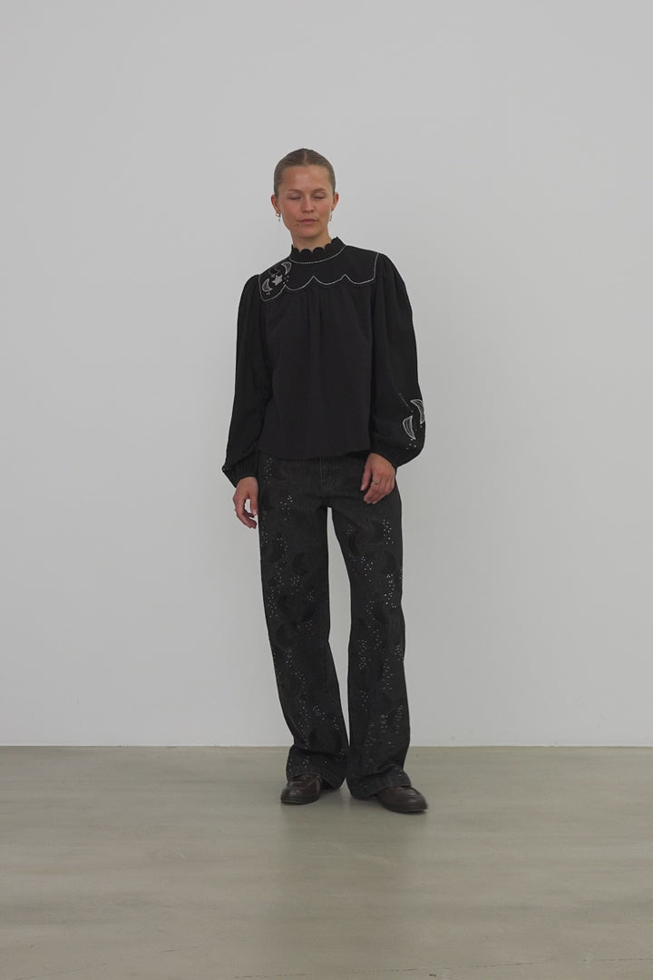 Black Moon And Star Embroidered Blouse