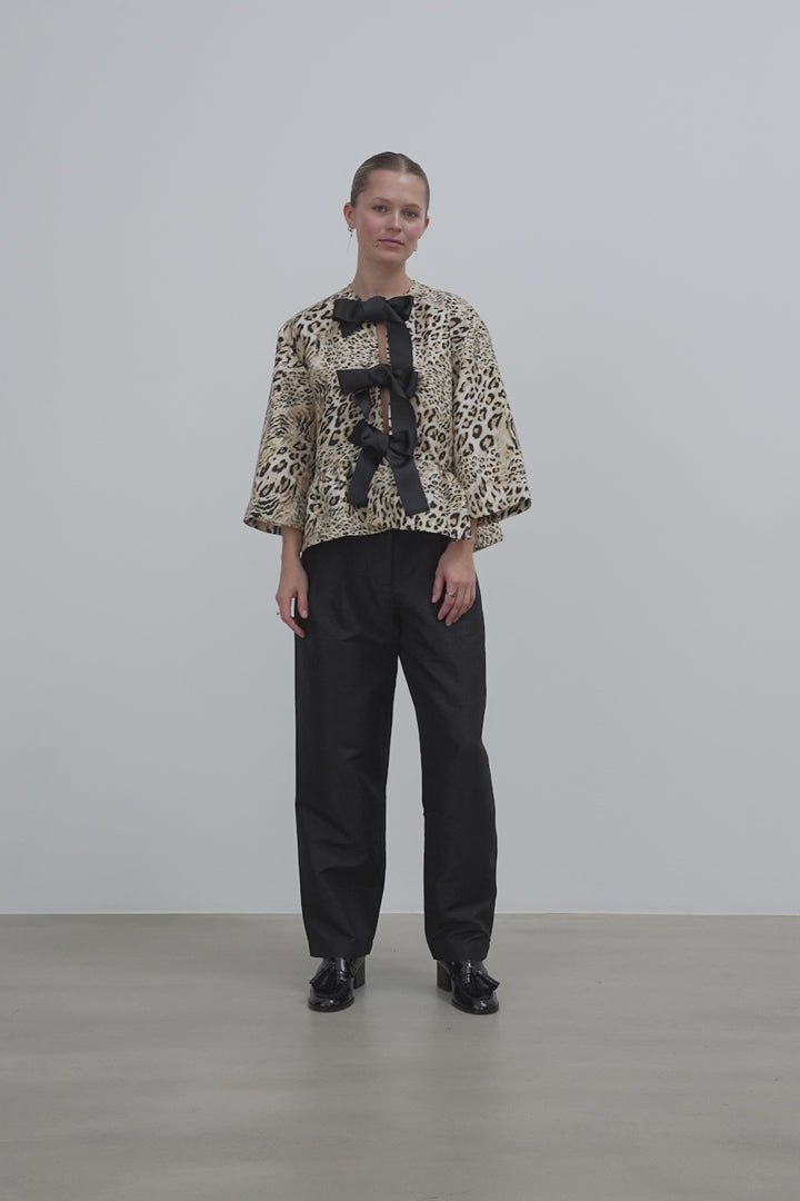 Crispy Peplum Bow Blouse