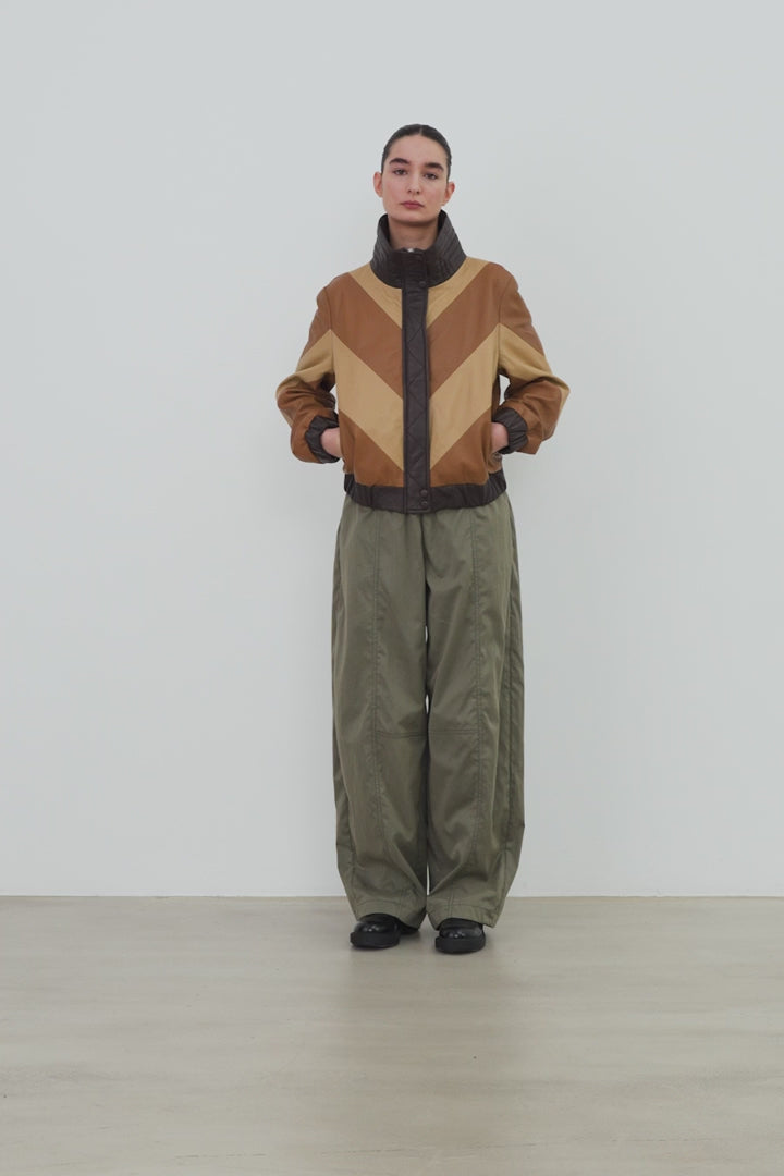 Brown Patchwork Leather Bomber Jacket