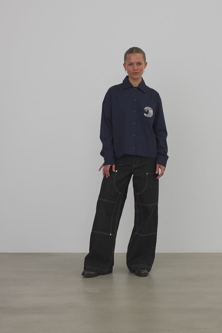 Navy Embellished Moon Shirt