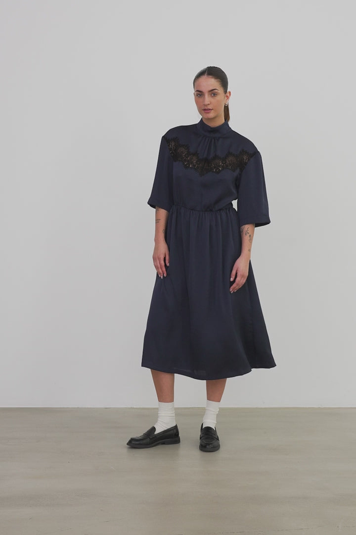 Navy Delicate Lace Midi Dress