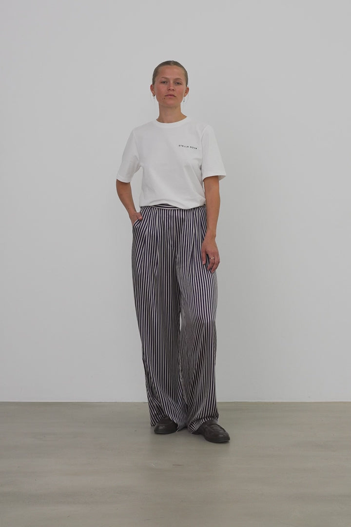 Striped Silk Mid-Waist Pants