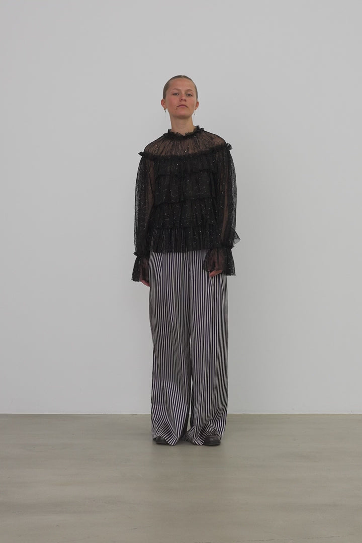 Black Sheer Frill Lace Blouse