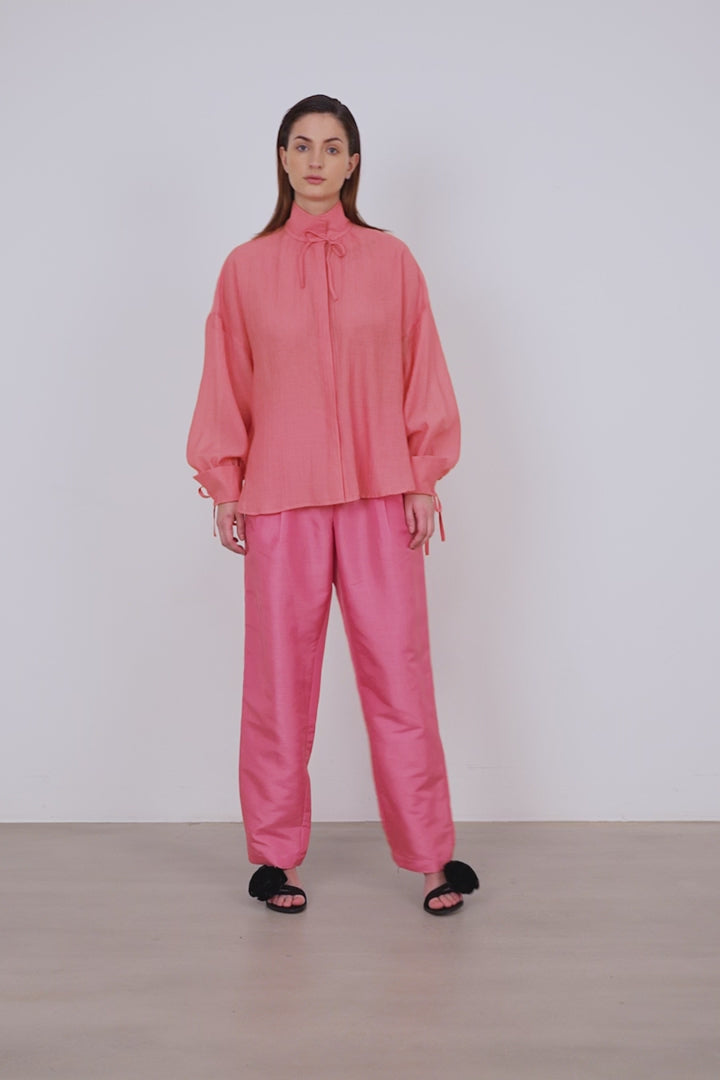 Rose Volume Shirt with Tie Bow