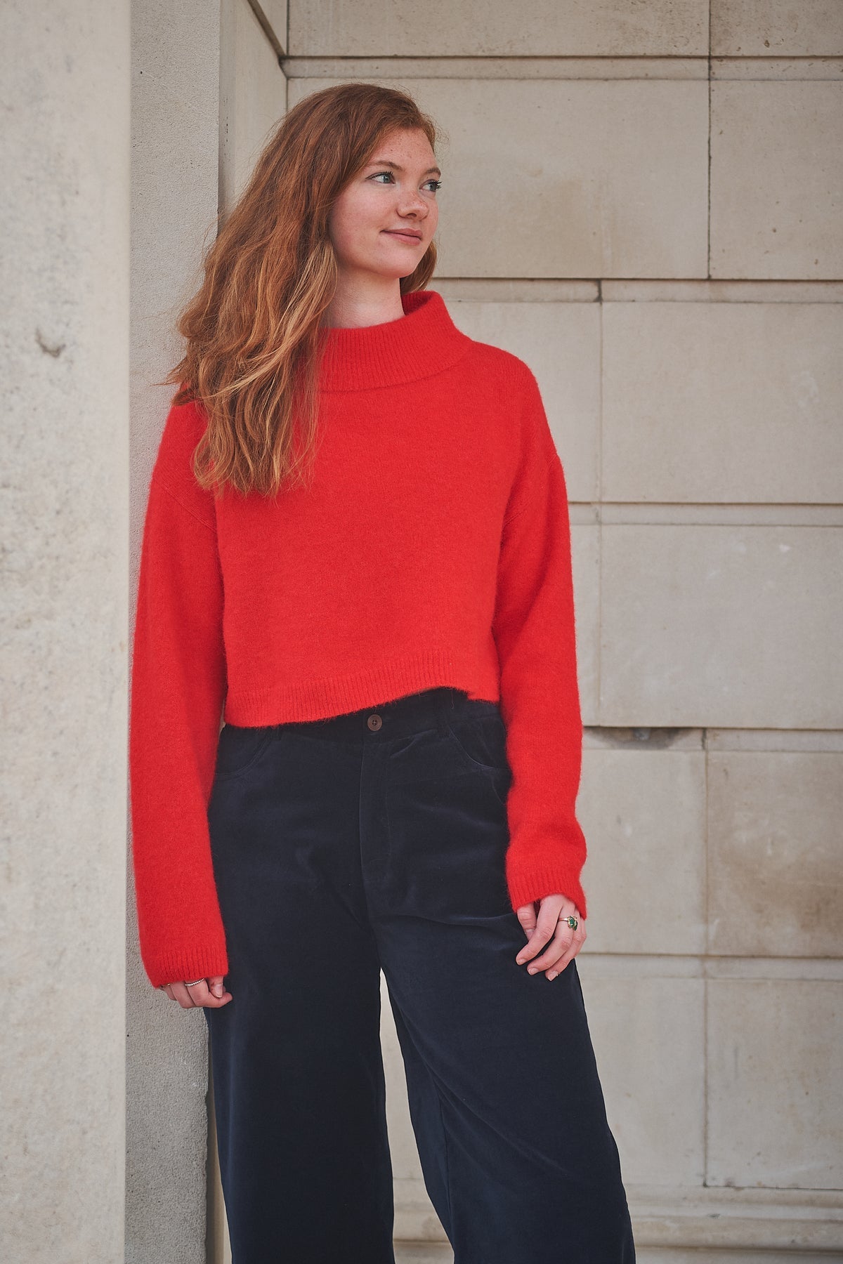 Red Cropped Funnel Neck Jumper -Last One (size Medium)