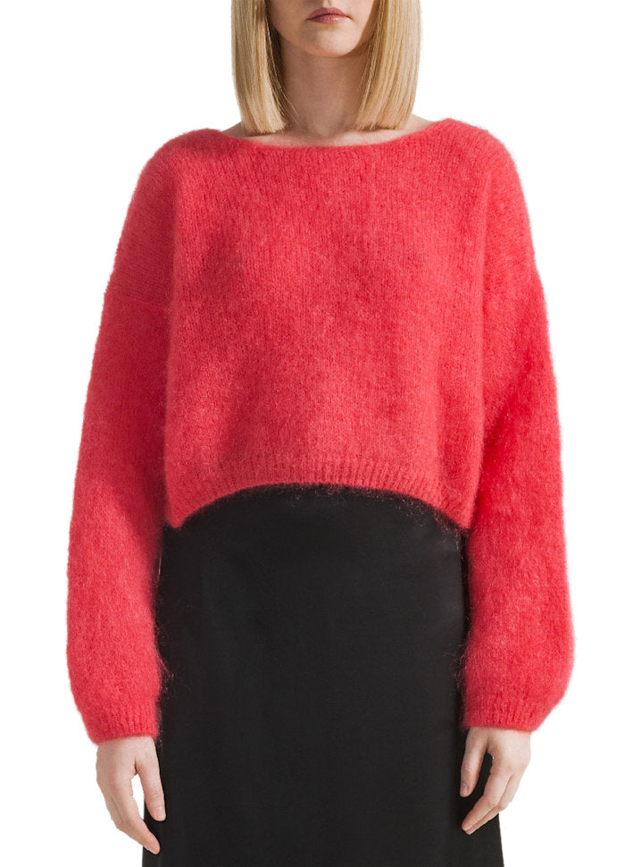 Red Mohair Cropped Cardigan
