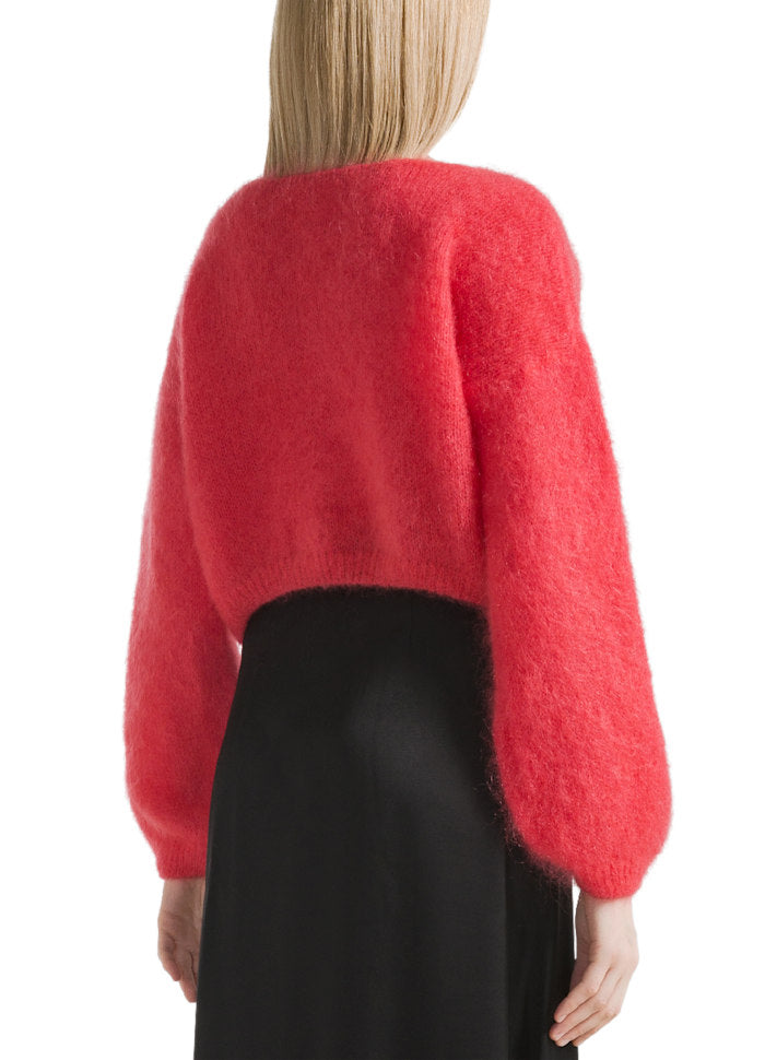 Red Mohair Cropped Cardigan