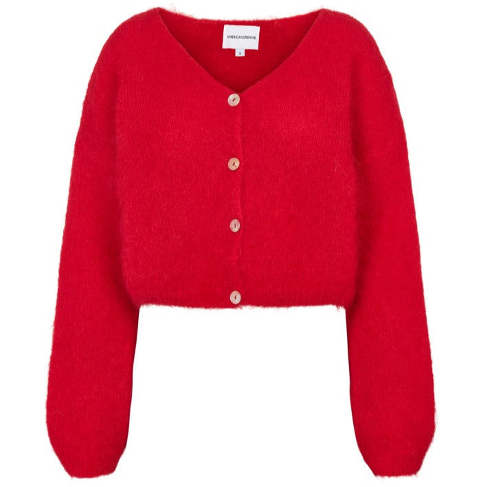 Red Mohair Cropped Cardigan