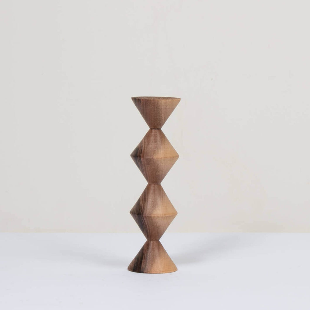 Cubist Walnut Wood Candlestick